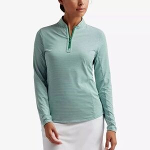 Peter Millar Vista Stripe Lightweight Zip Sun Shirt in Field Green S